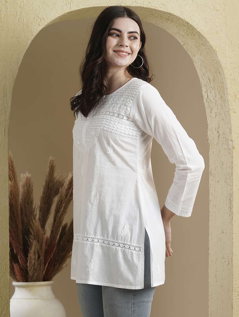 ada hand-embroidered white chikankari kurti  - 17529395 -  Standard Image - 3