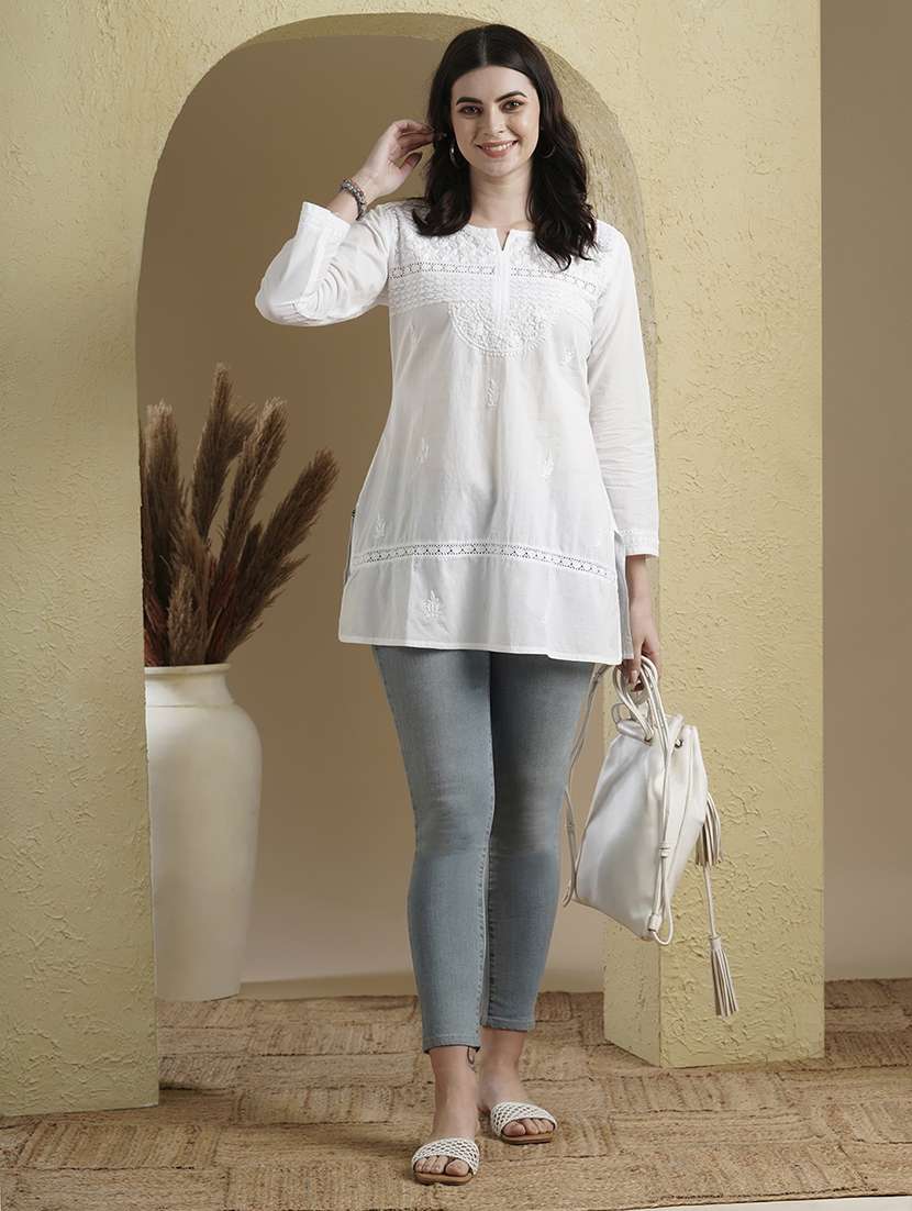 ada hand-embroidered white chikankari kurti  - 17529395 -  Standard Image - 5