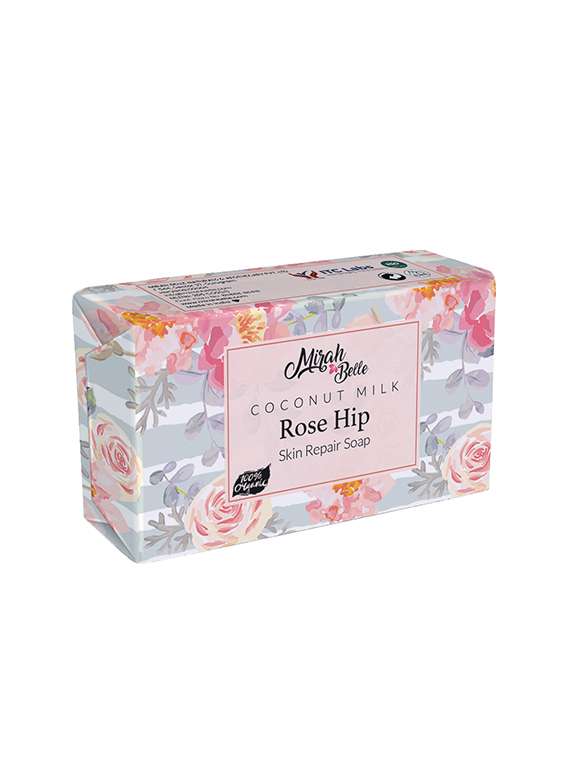 mirah belle - organic coconut milk, rosehip skin repair soap bar - anti-aging, anti-acne. sls, paraben, gmo-free, 125 gm