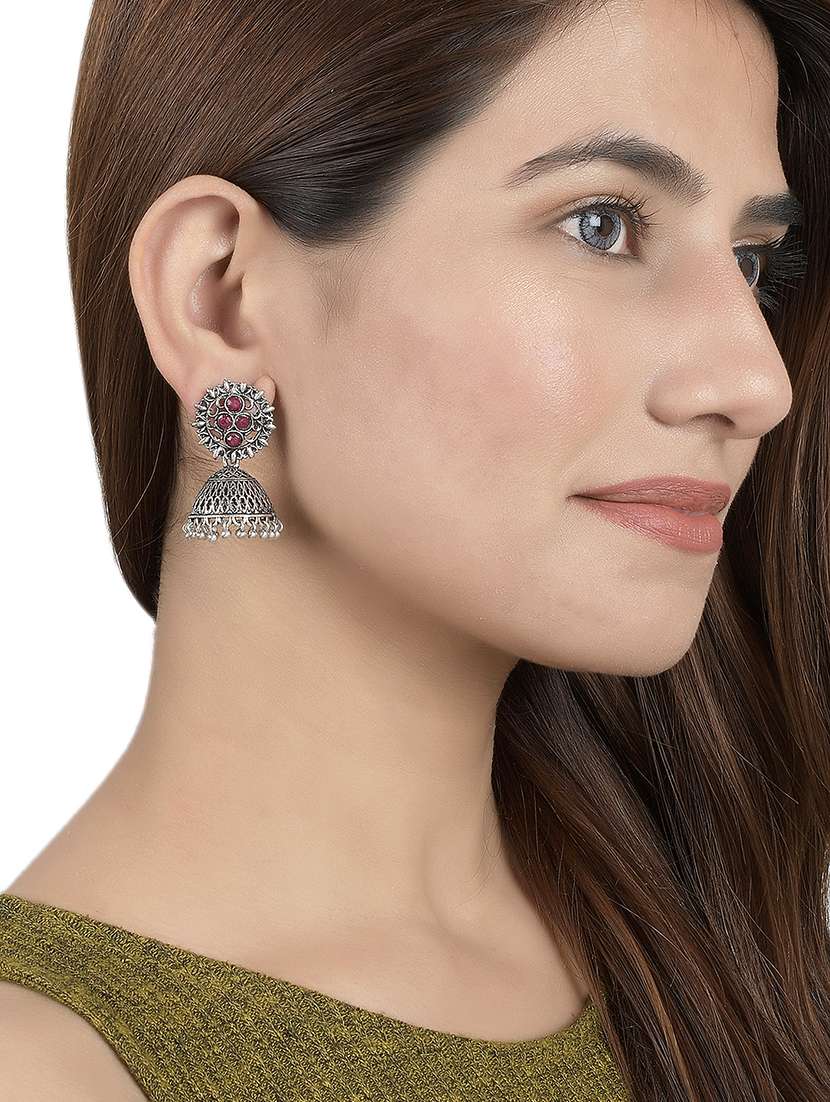 silver brass jhumka earring - 17531443 - Standard Image - 3