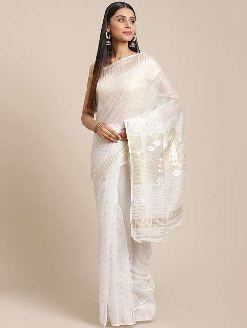 women's self design white colored saree - 17533290 - Standard Image - 0