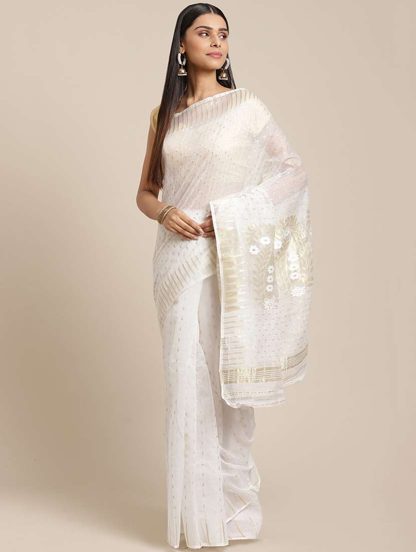 women's self design white colored saree - 17533290 - Zoom Image - 0