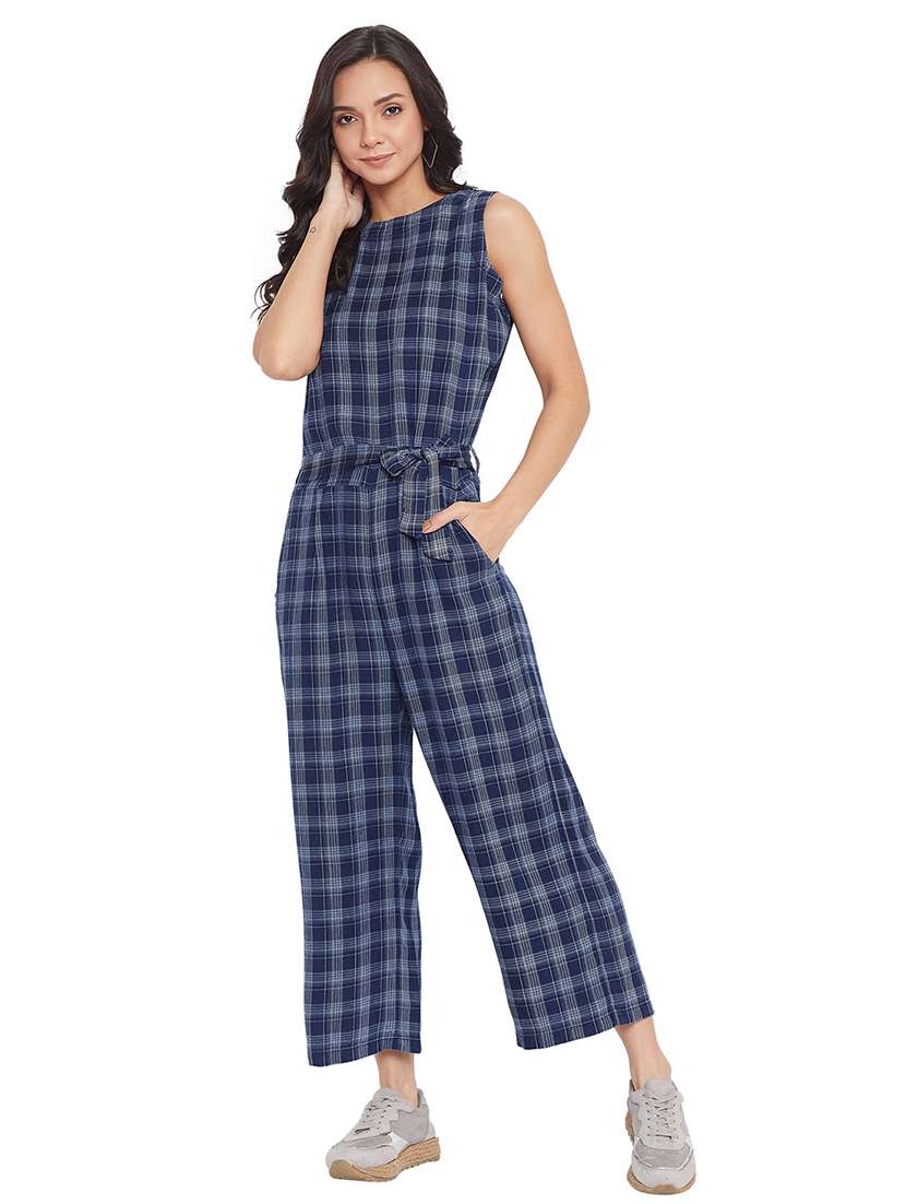Buy online Checkered Full Leg Jumpsuit from western wear for Women