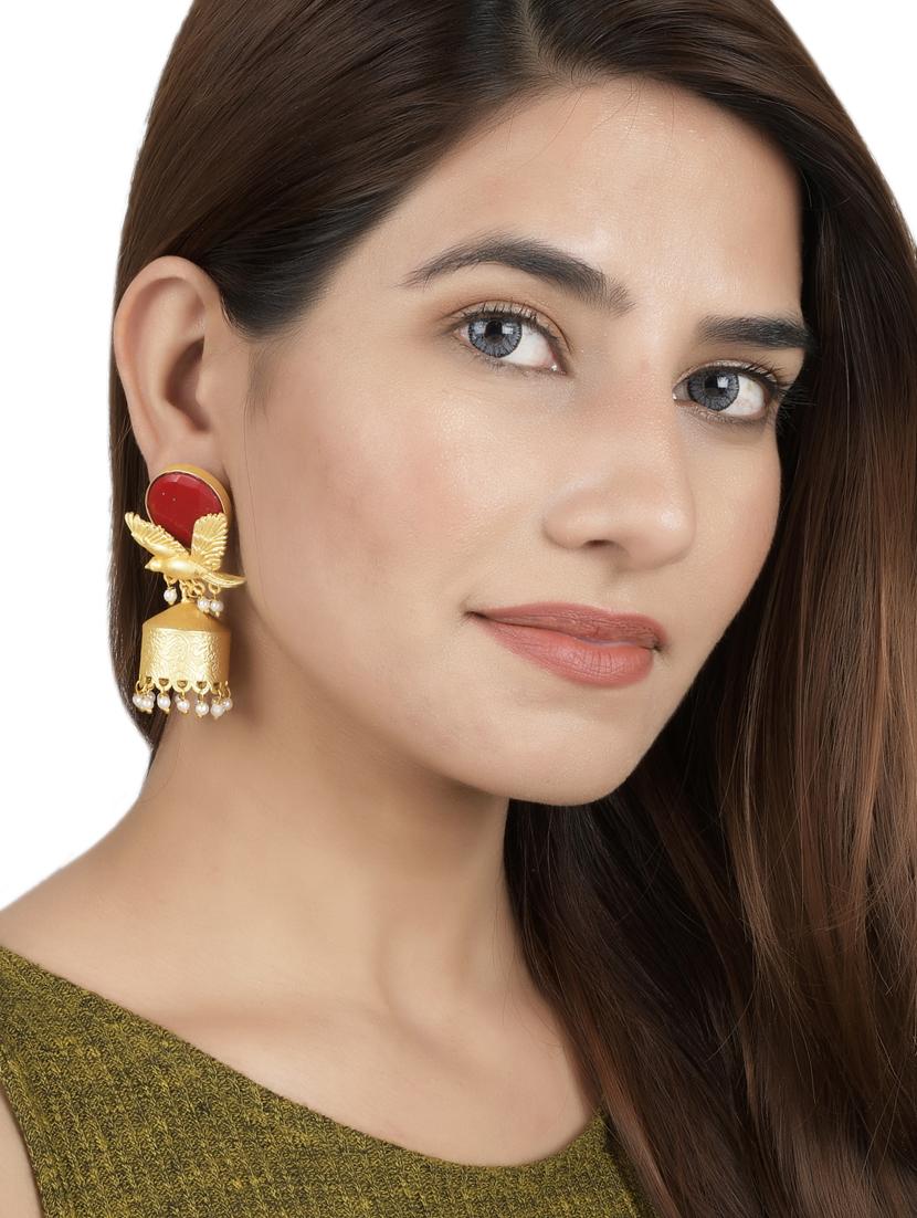 gold brass jhumka earring - 17533716 - Standard Image - 3