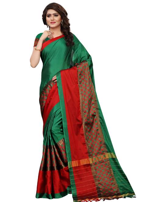 solid bordered saree with blouse - 17534235 - Standard Image - 0