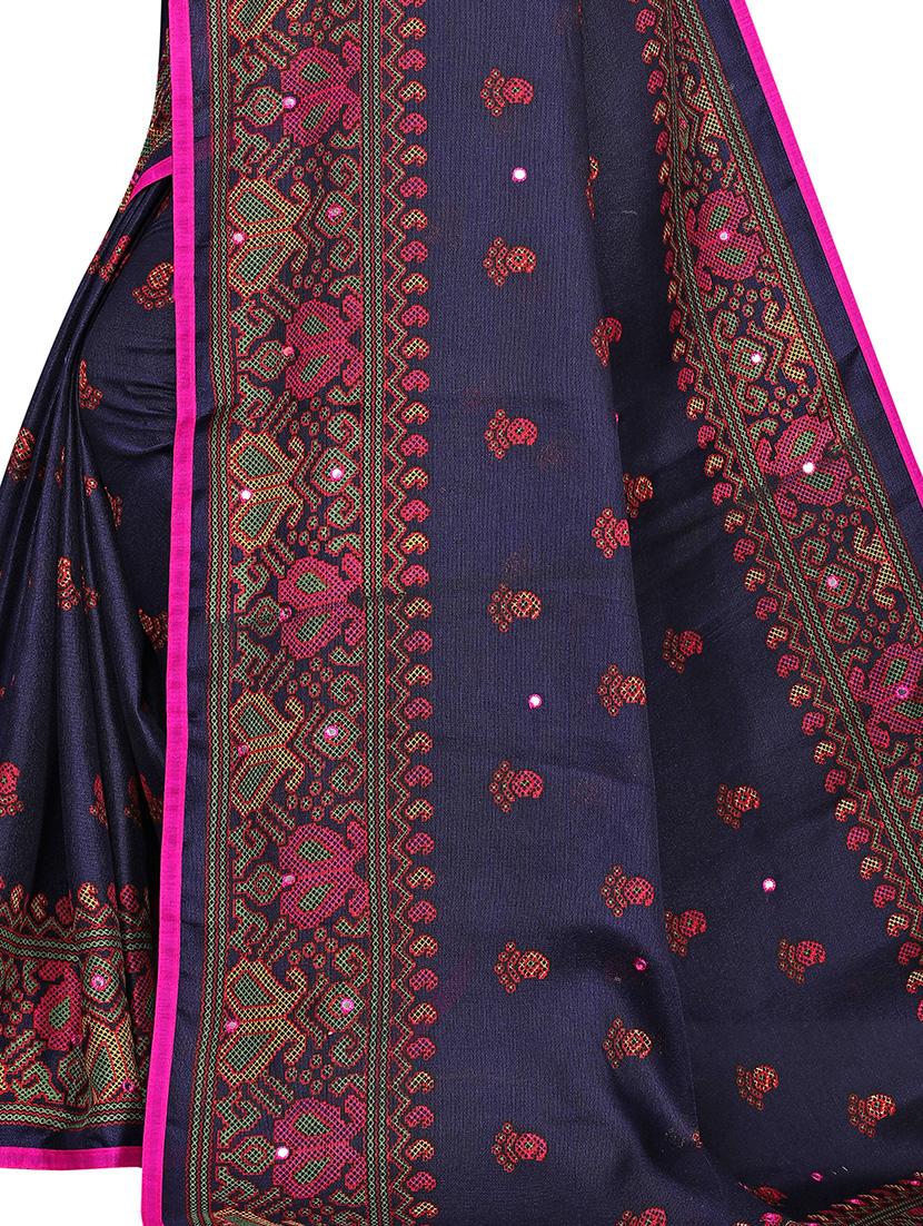 mirror work mustard saree - 17534295 - Standard Image - 3