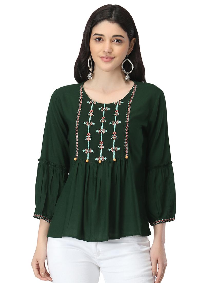 flute sleeves embroidered top  - 17534798 -  Zoom Image - 0