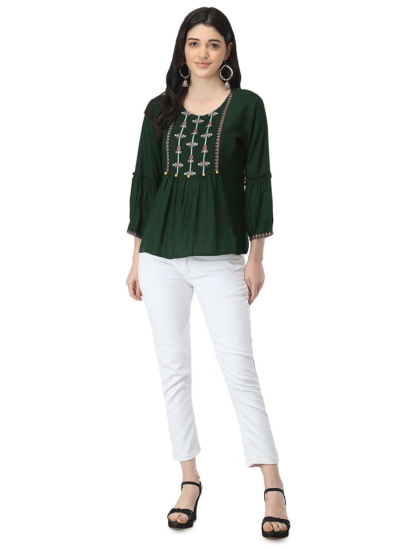 flute sleeves embroidered top - 17534798 - Standard Image - 3