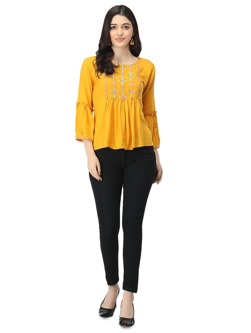 flute sleeves embroidered top - 17534800 - Standard Image - 3
