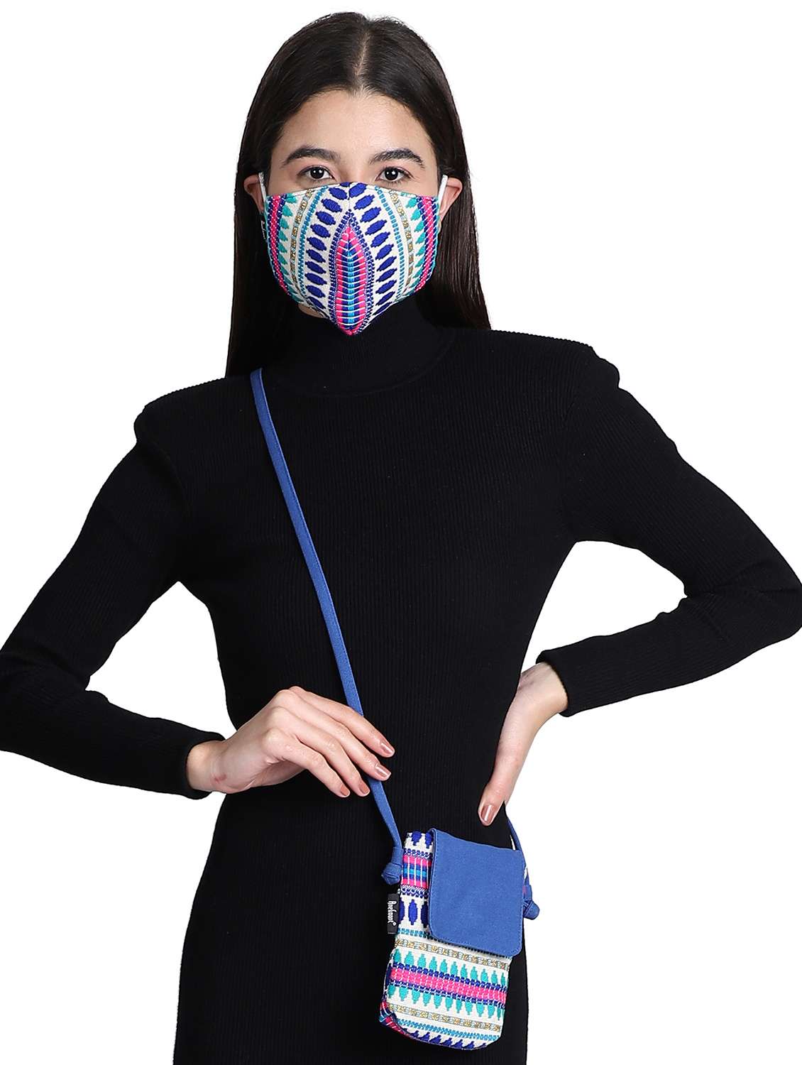 printed anti-pollution women mask with mobile sling