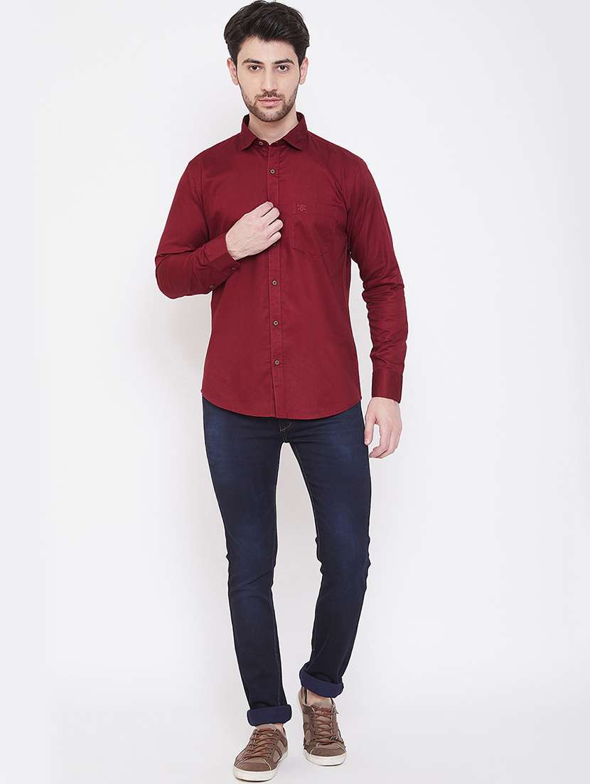 maroon solid casual shirt - 17535717 -  Standard Image - 3