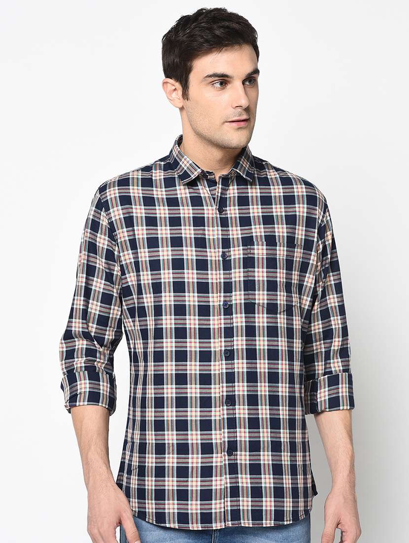 navy blue checkered casual shirt