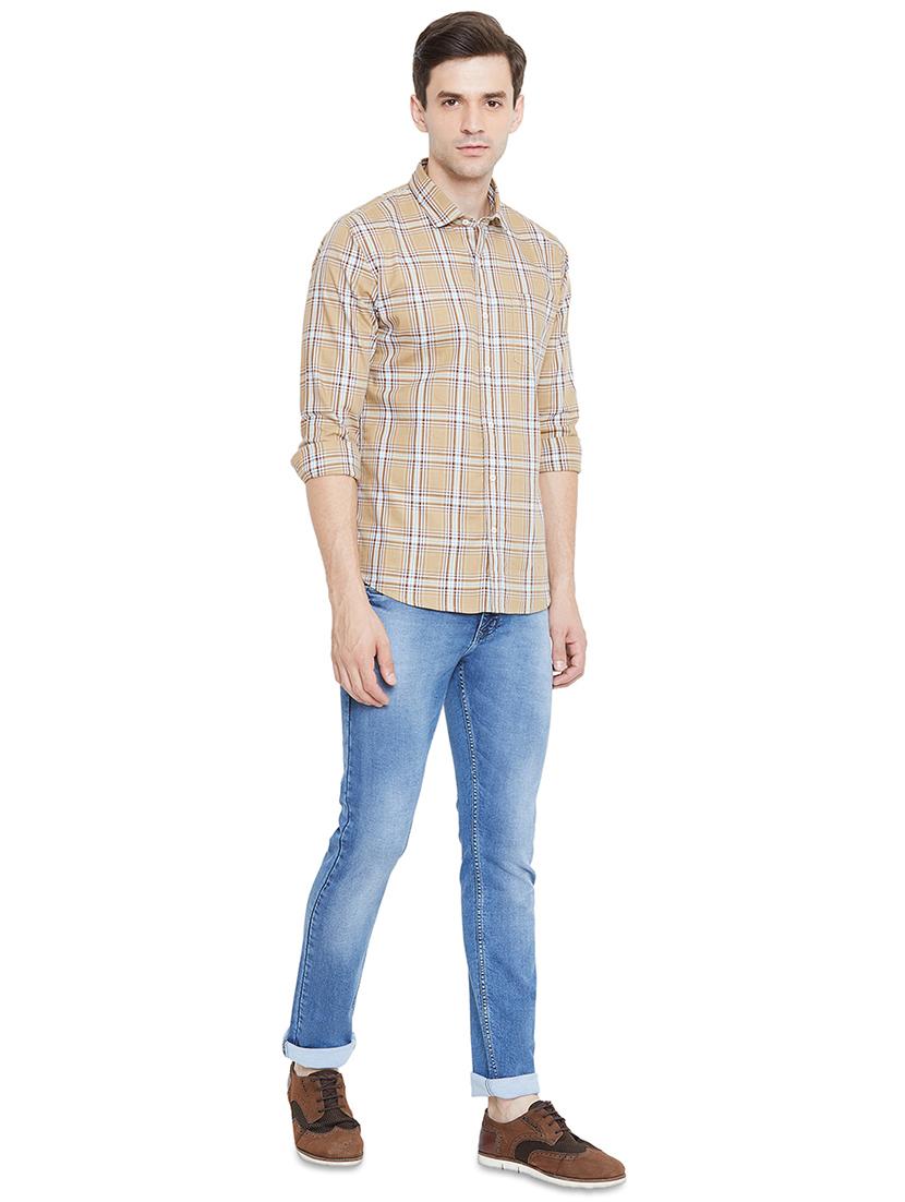 beige checkered casual shirt - 17535726 - Standard Image - 3