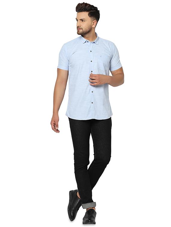light blue printed casual shirt - 17535765 - Standard Image - 3