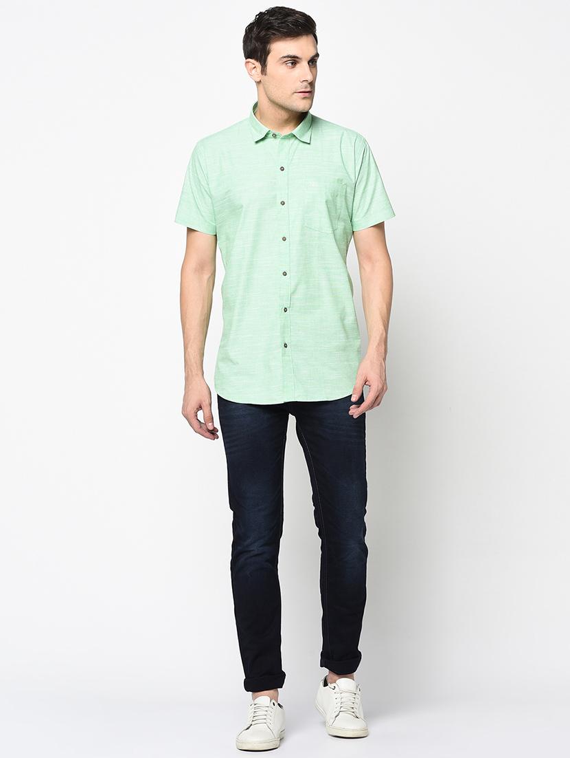 green solid casual shirt - 17535767 - Standard Image - 3