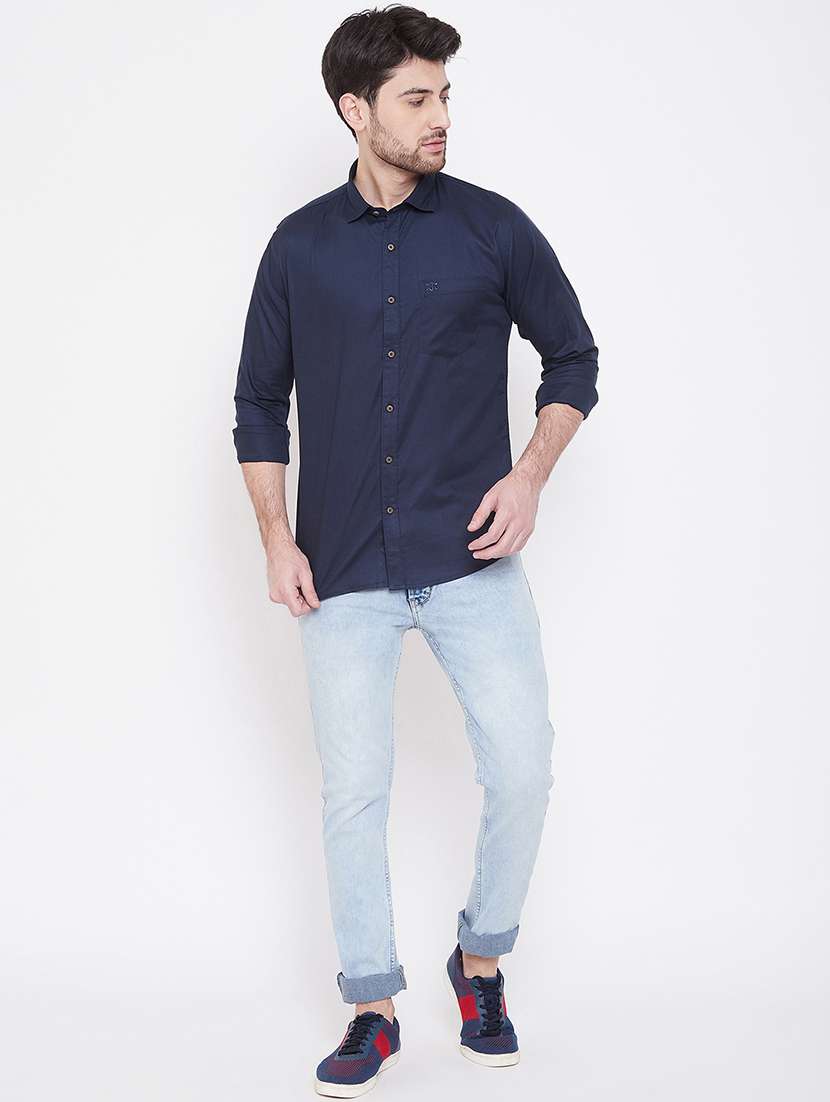 navy blue solid casual shirt - 17535780 -  Standard Image - 3