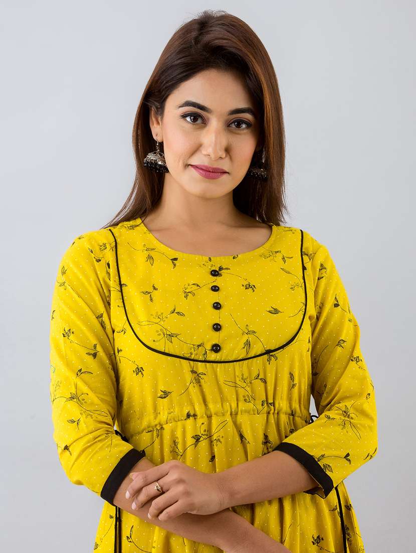 Yellow Printed Anarkali Ethnic Dress