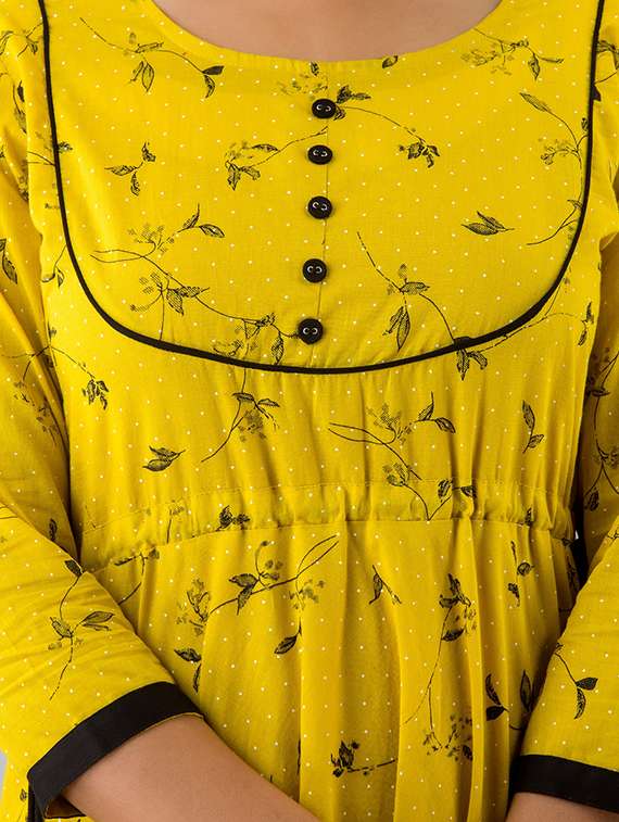 Yellow Printed Anarkali Ethnic Dress