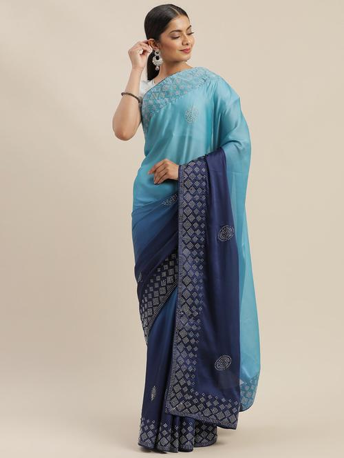 solid embellished bordered saree with blouse - 17541321 - Standard Image - 0