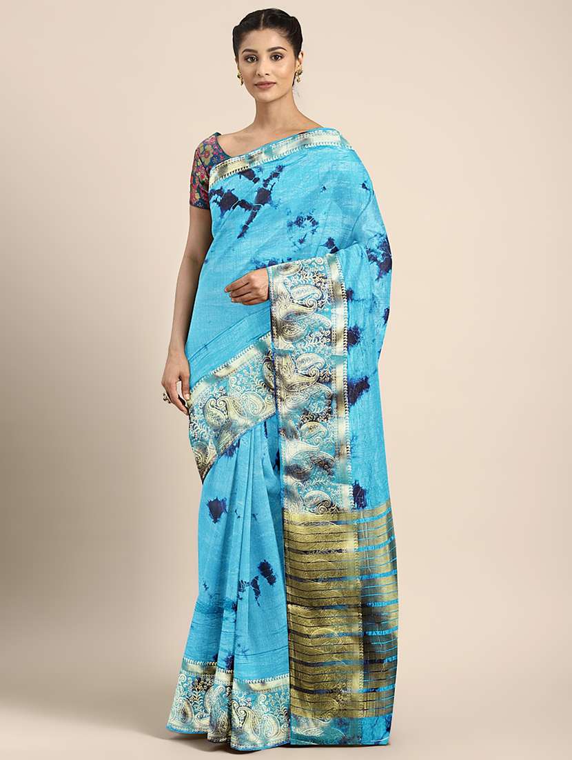 zari bordered printed saree with blouse - 17541357 - Zoom Image - 0