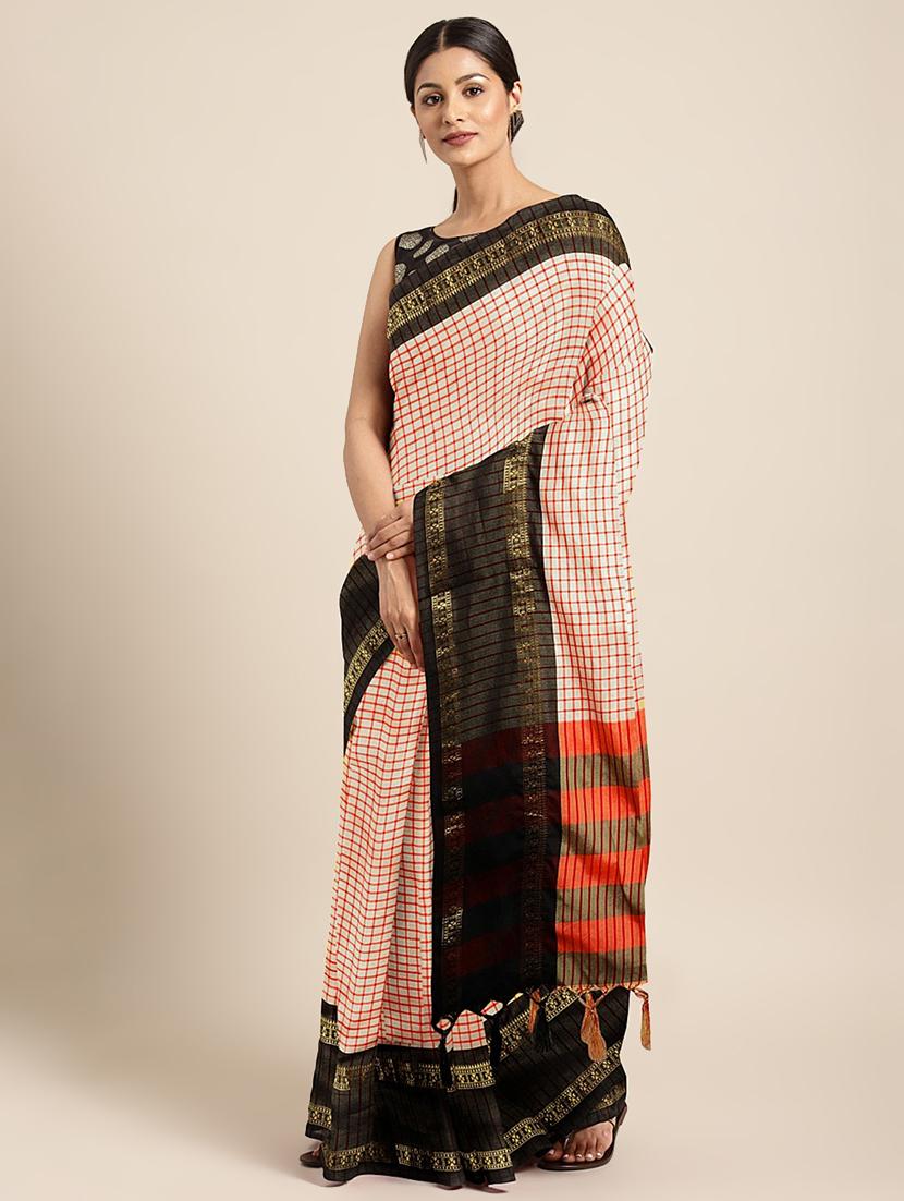 check printed saree with blouse - 17541363 -  Zoom Image - 0