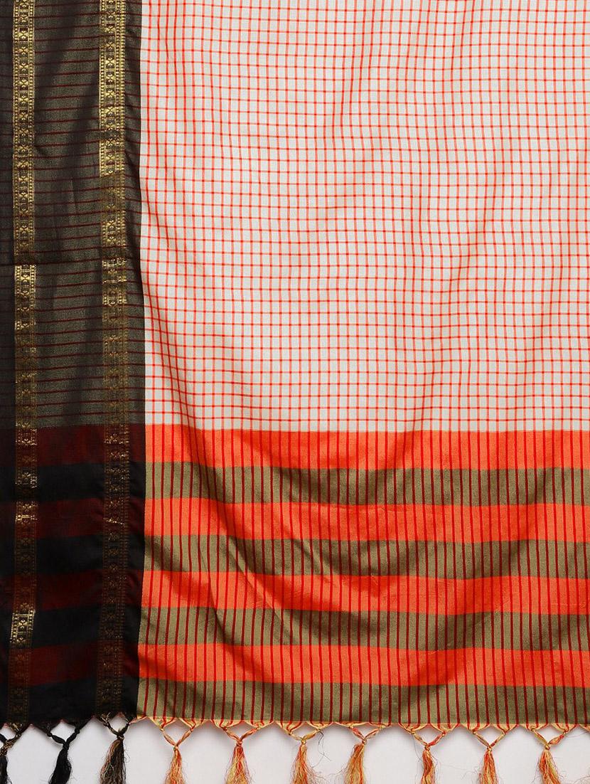 check printed saree with blouse - 17541363 - Standard Image - 3