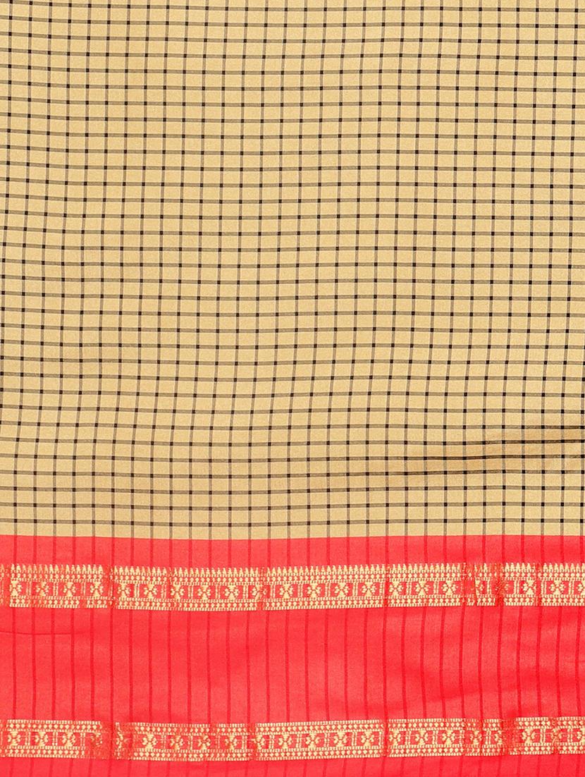check printed saree with blouse - 17541368 - Standard Image - 3