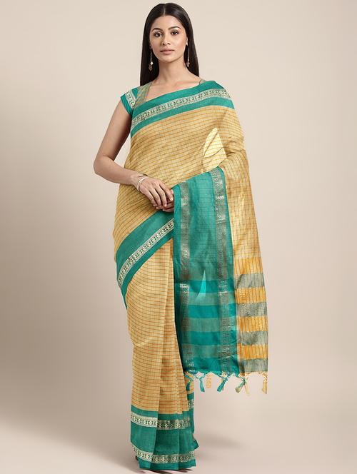 check printed saree with blouse - 17541370 -  Standard Image - 0