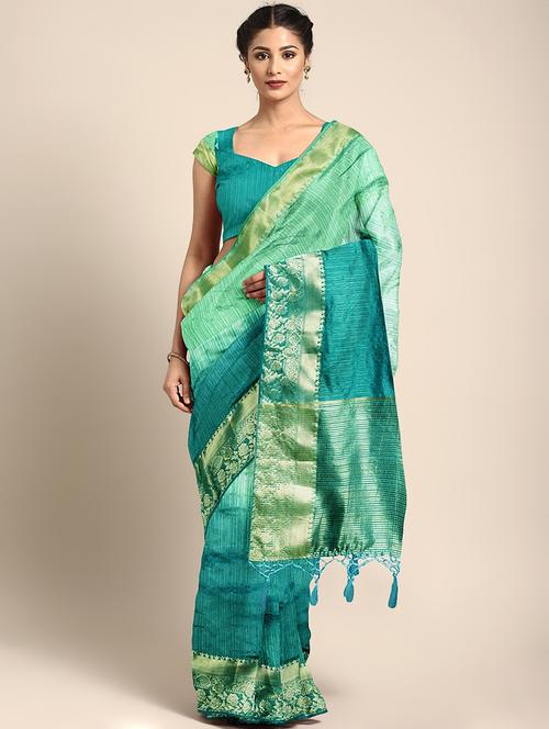 women's self design turquoise colored saree with blouse - 17541379 - Standard Image - 0