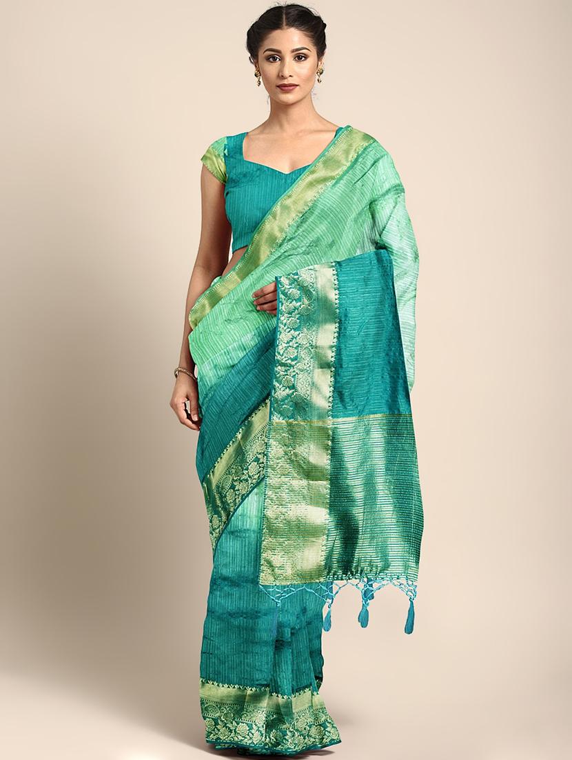 women's self design turquoise colored saree with blouse - 17541379 - Zoom Image - 0