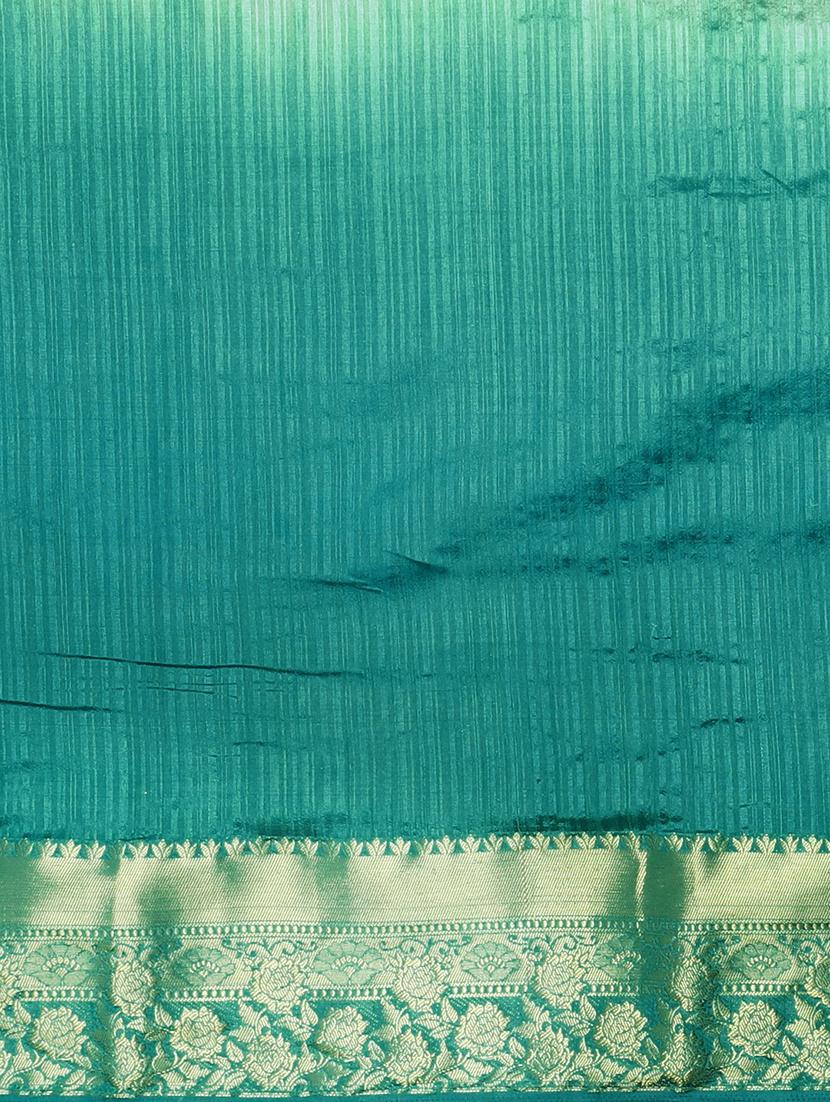 women's self design turquoise colored saree with blouse - 17541379 - Standard Image - 3