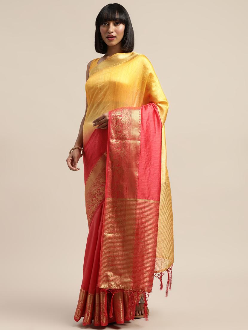 zari bordered printed saree with blouse - 17541380 - Zoom Image - 0