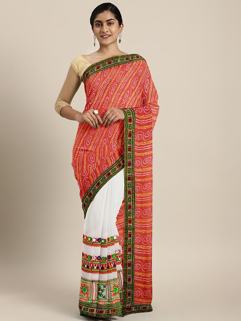 women's solid with work red colored saree with blouse - 17541393 -  Zoom Image - 0
