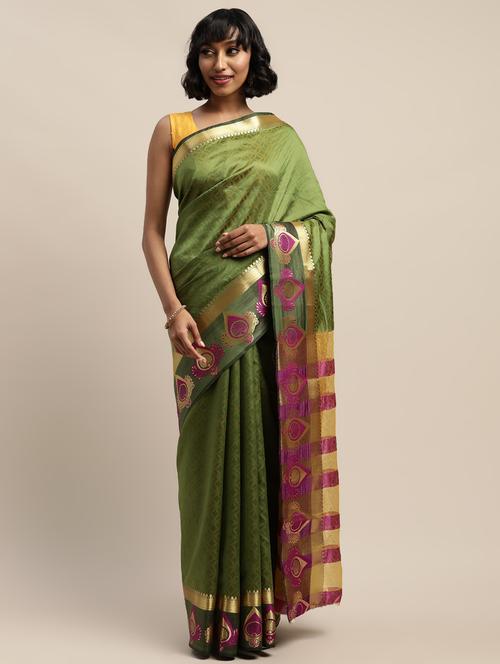 zari bordered printed saree with blouse - 17541401 - Standard Image - 0