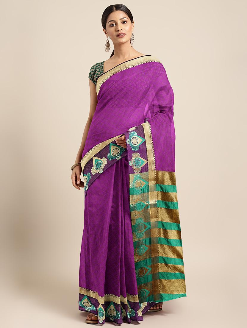 zari bordered printed saree with blouse - 17541405 -  Zoom Image - 0