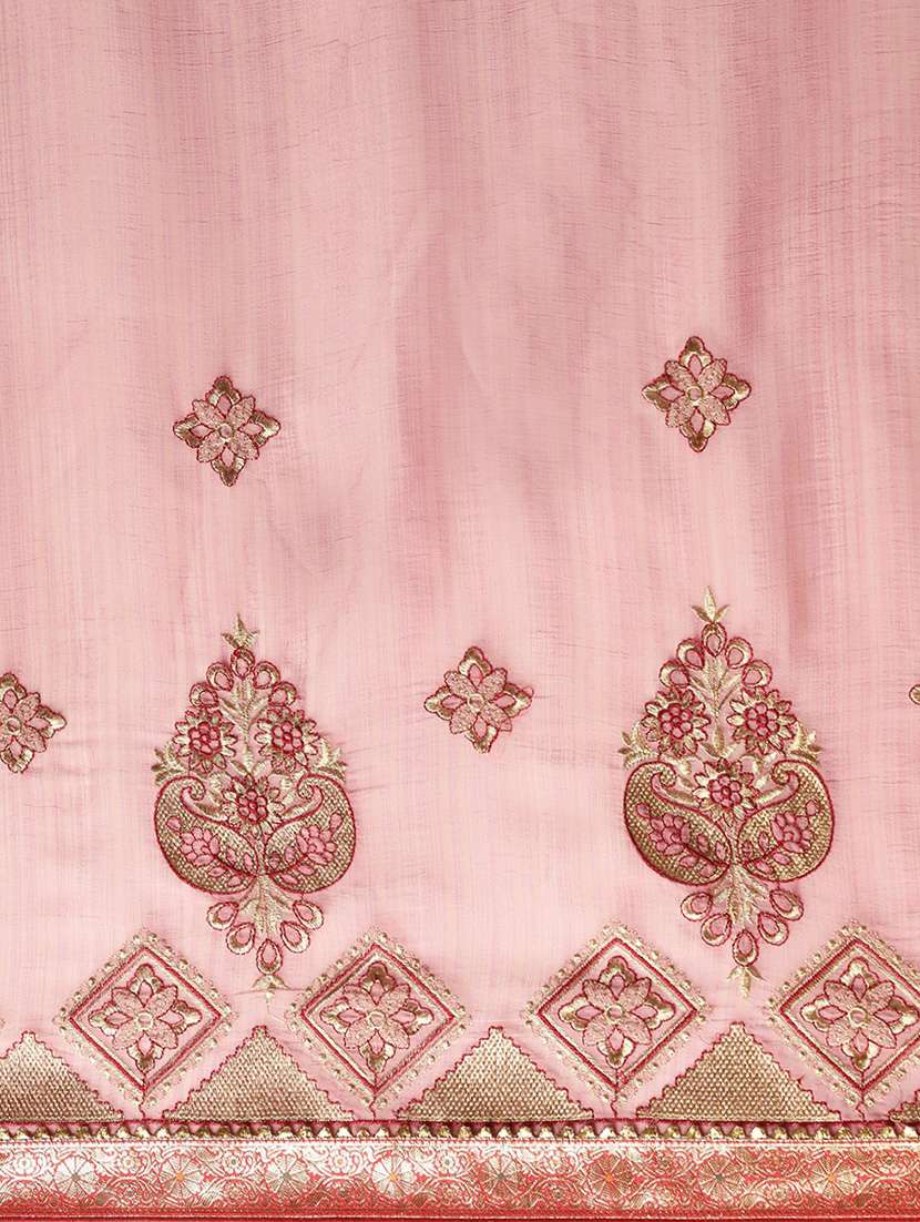 lace bordered embroidered saree with blouse - 17541406 - Standard Image - 3
