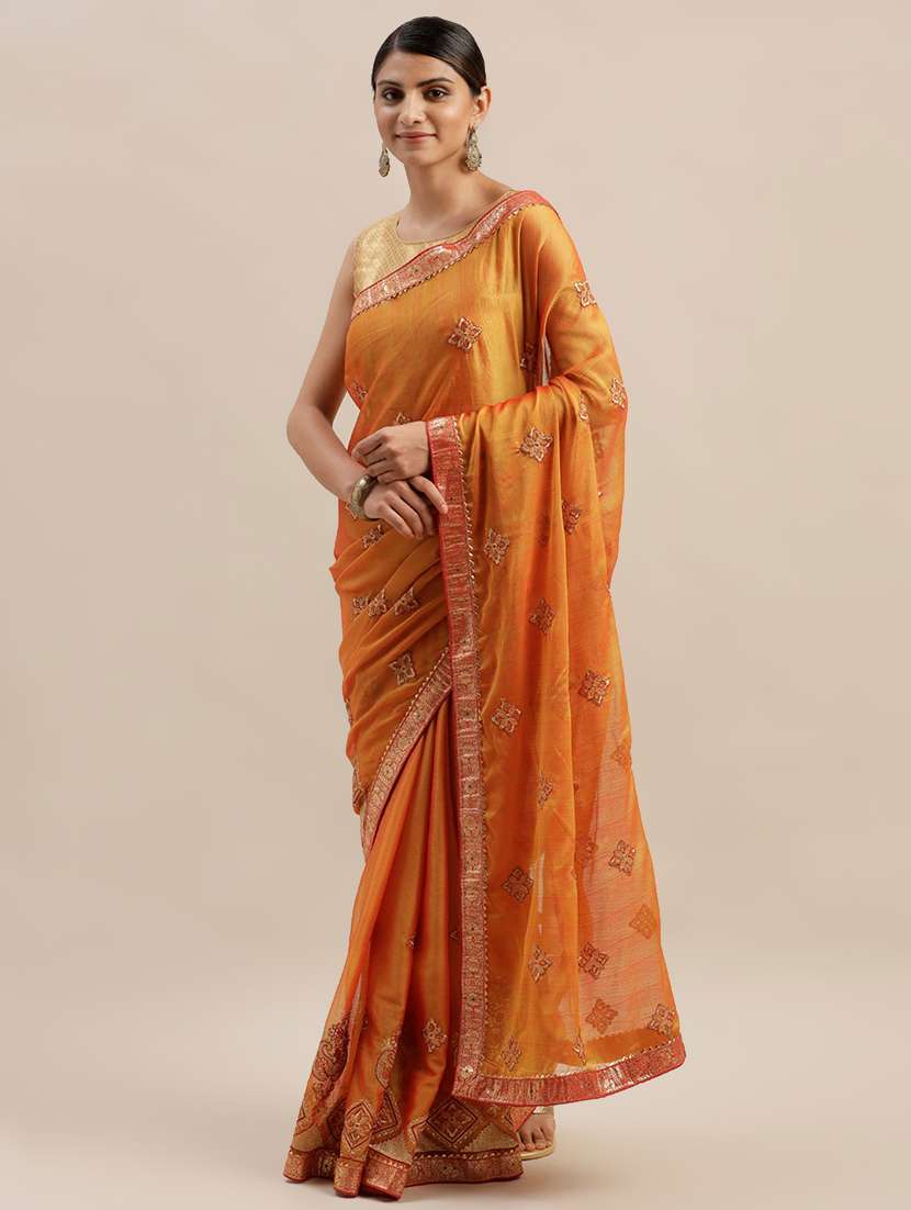 lace bordered embroidered saree with blouse - 17541408 -  Zoom Image - 0