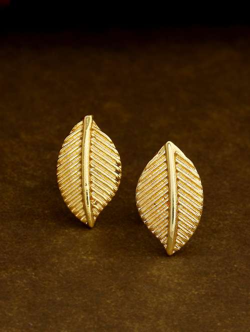 gold tone cherry leaf stud earrings - 17542760 - Standard Image - 0