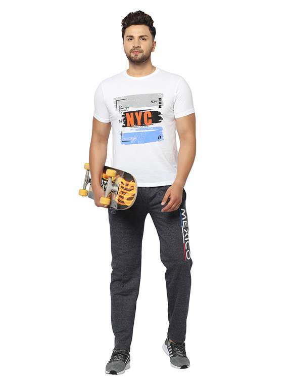 navy blue printed full length track pant - 17543425 -  Standard Image - 3