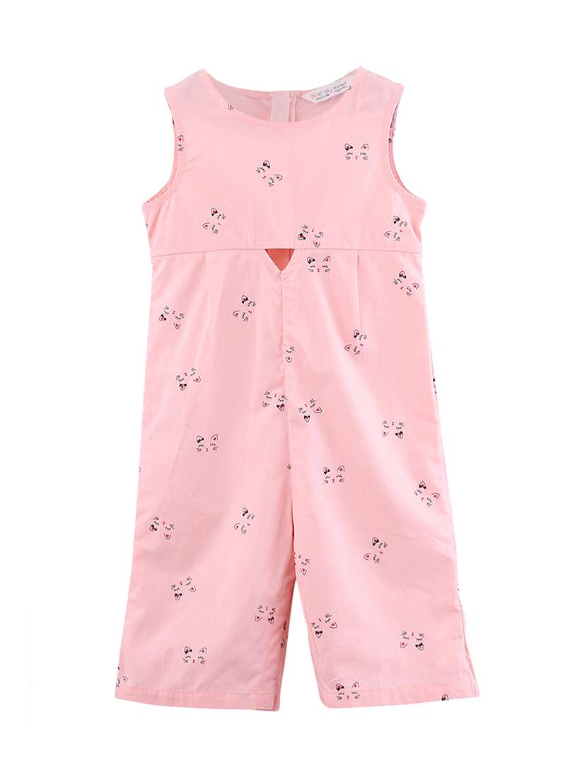 pink cotton full length jumpsuit 