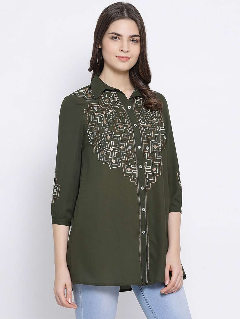 olive polyester regular shirt - 17544685 - Zoom Image - 0