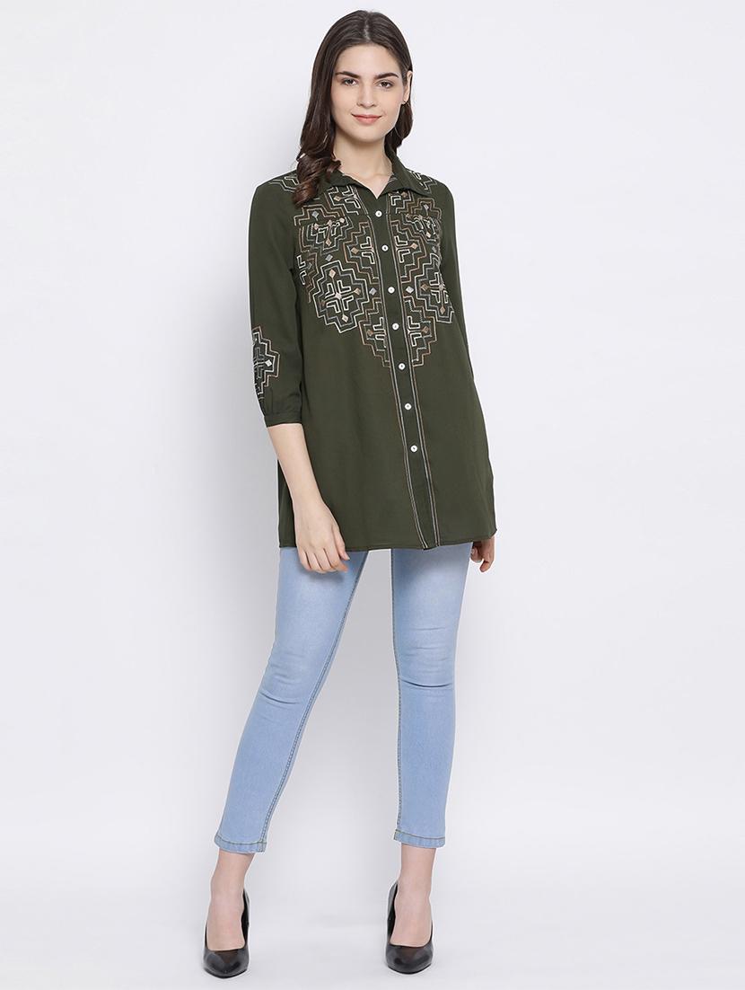 olive polyester regular shirt - 17544685 - Standard Image - 3