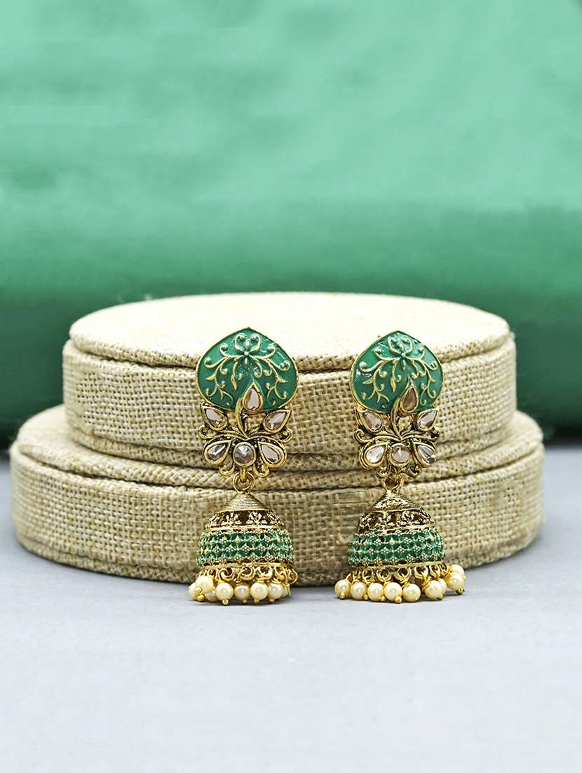 green metal jhumka earring
