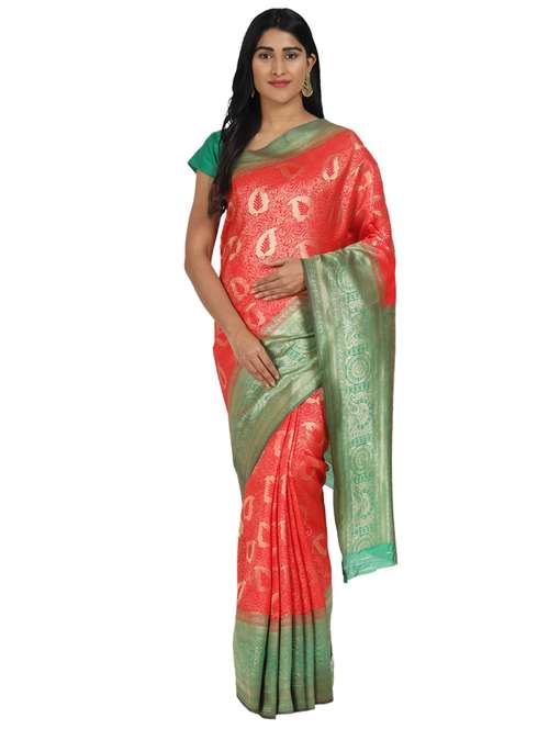 ethnic motifs banarasi saree with blouse - 17545797 - Standard Image - 0