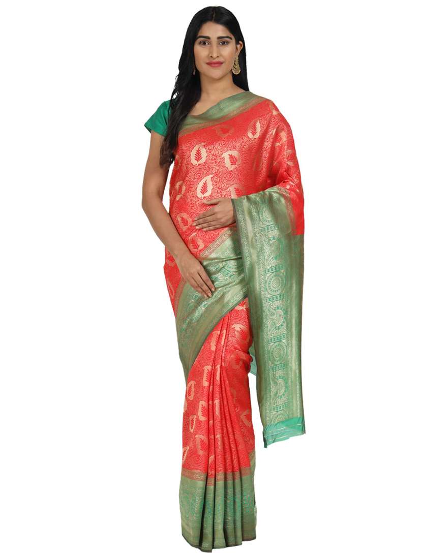 ethnic motifs banarasi saree with blouse - 17545797 - Zoom Image - 0