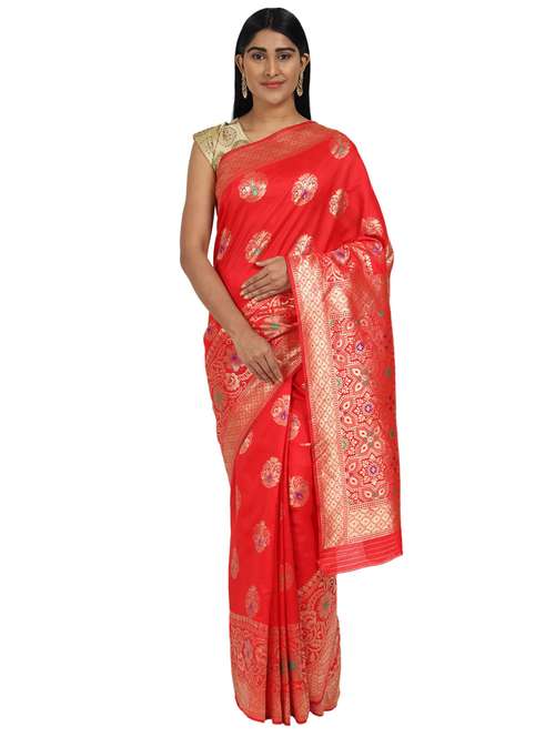self design banarasi saree with blouse - 17545811 - Standard Image - 0