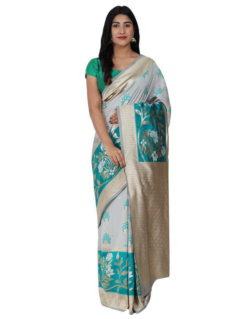 floral banarasi saree with blouse - 17545822 - Zoom Image - 0