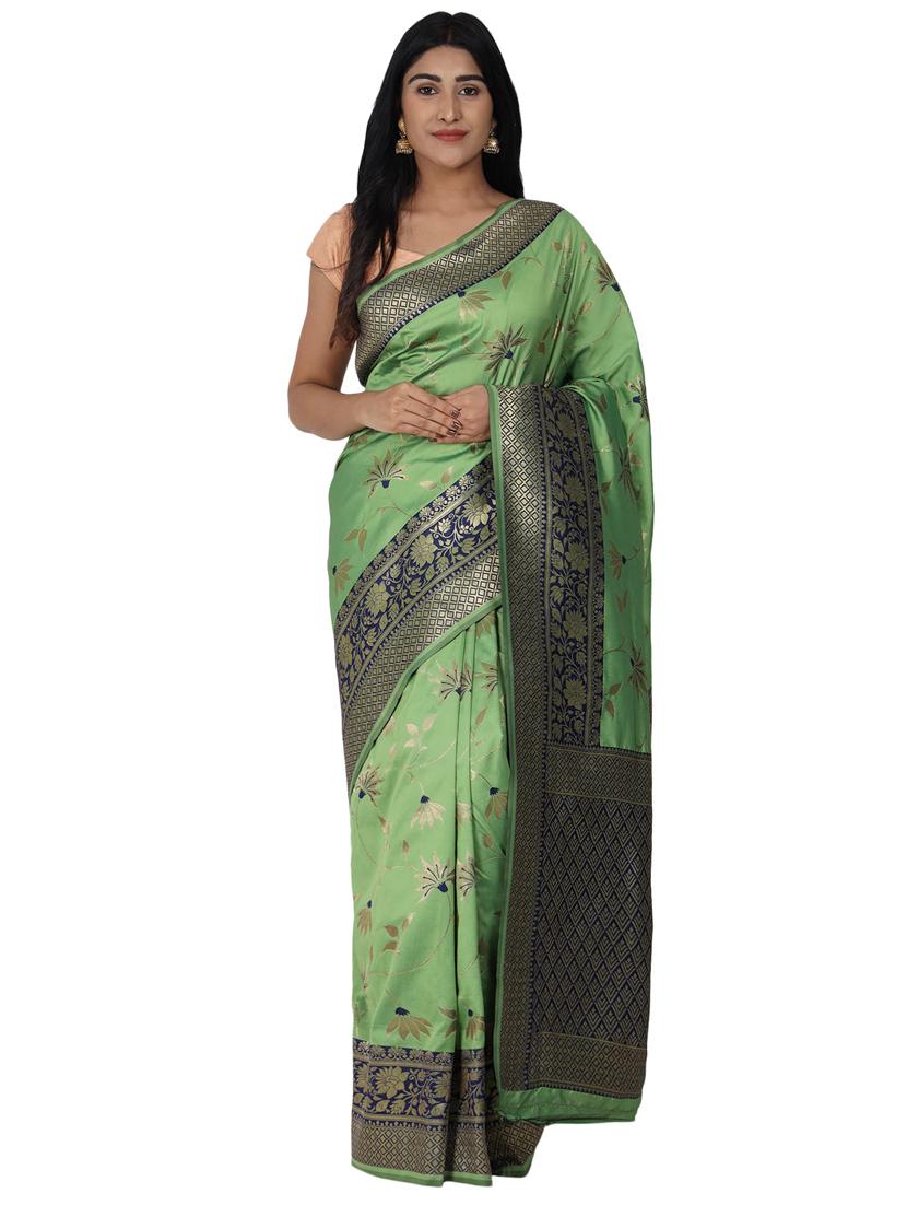 olive banarasi saree with blouse - 17545874 - Zoom Image - 0