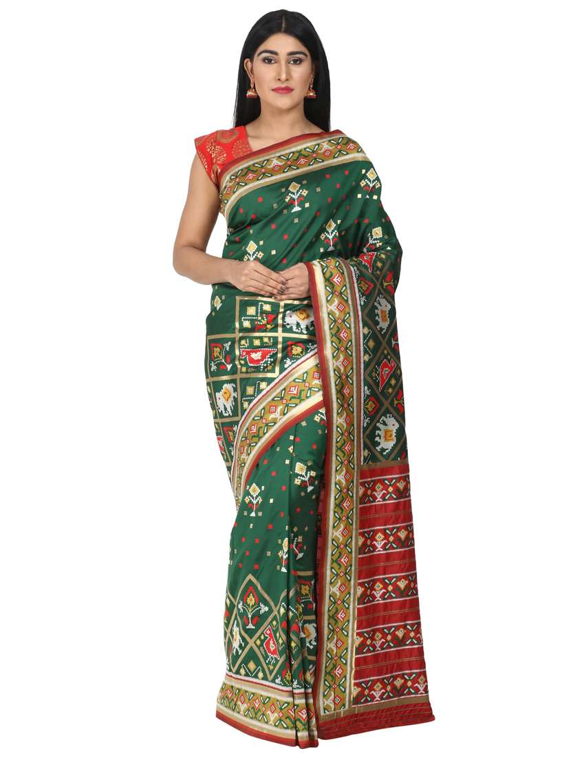 bottle green patola saree - 17545876 -  Zoom Image - 0