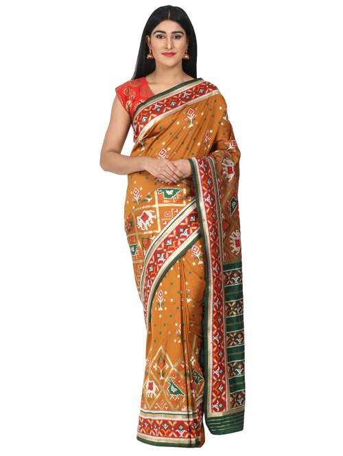 mustard silk blend patola saree with blouse - 17545878 - Standard Image - 0